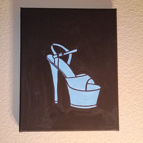 Hand Painted Other - Handpainted Baby Blue Stripper Sandal High Heel Acrylic Painting Wall Decor
